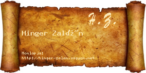 Hinger Zalán névjegykártya