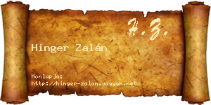 Hinger Zalán névjegykártya